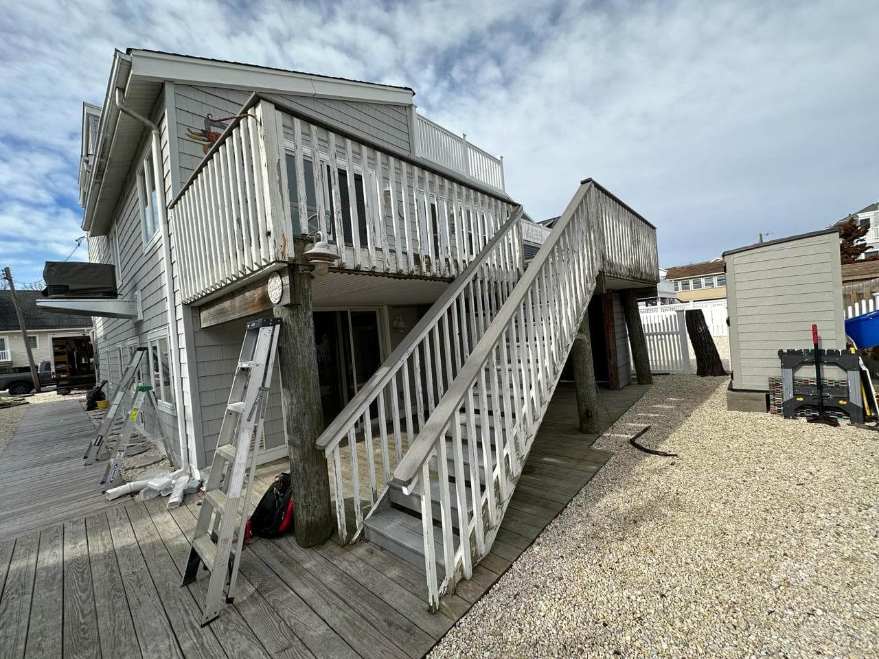 ocean city nj vinyl railing installation before — weathered wood railing system