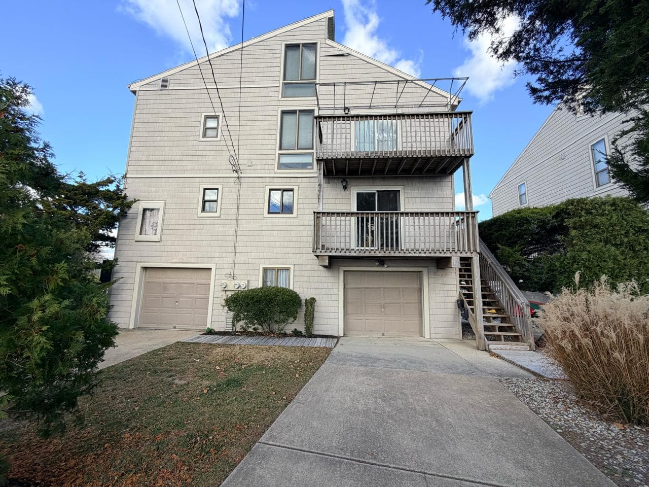 long beach island nj composite deck stair installation before — outdated worn decking